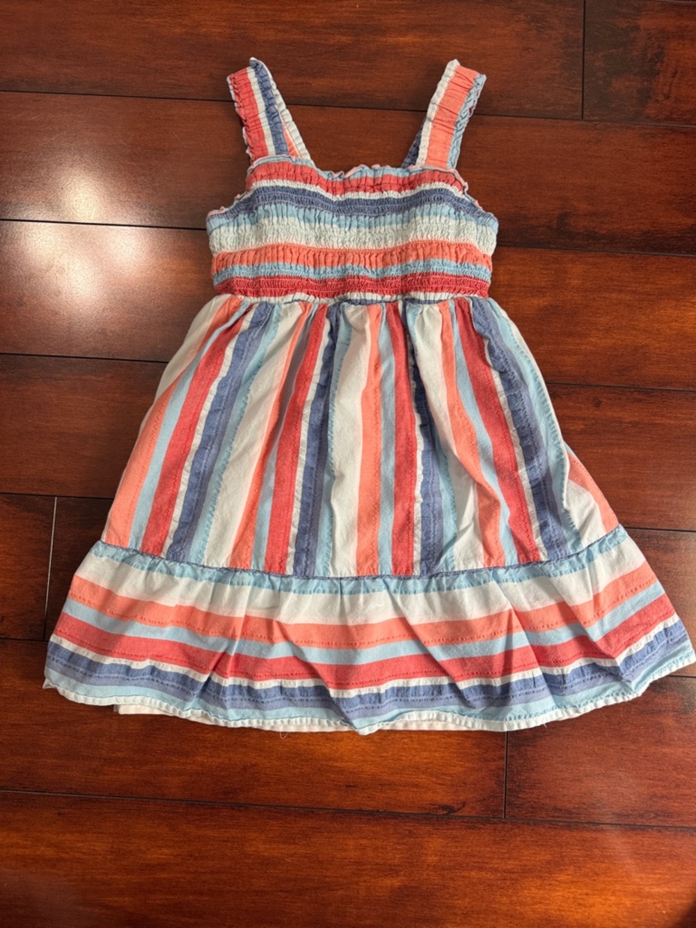Cat & Jack Girls' Multicolor Striped Sundress - Coral, Light Blue, White